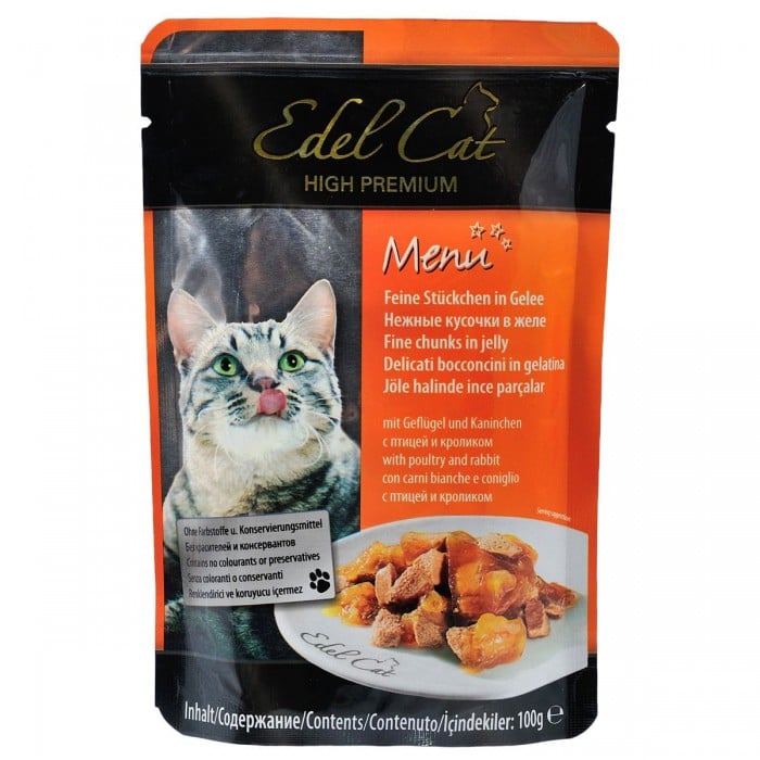 Edel Cat Кусочки с птицей и кроликом в желе для кошек, пауч 100g