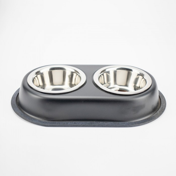AGILITY подвійна металева миска на підставці для котів та собак (чорна) 2x180 мл