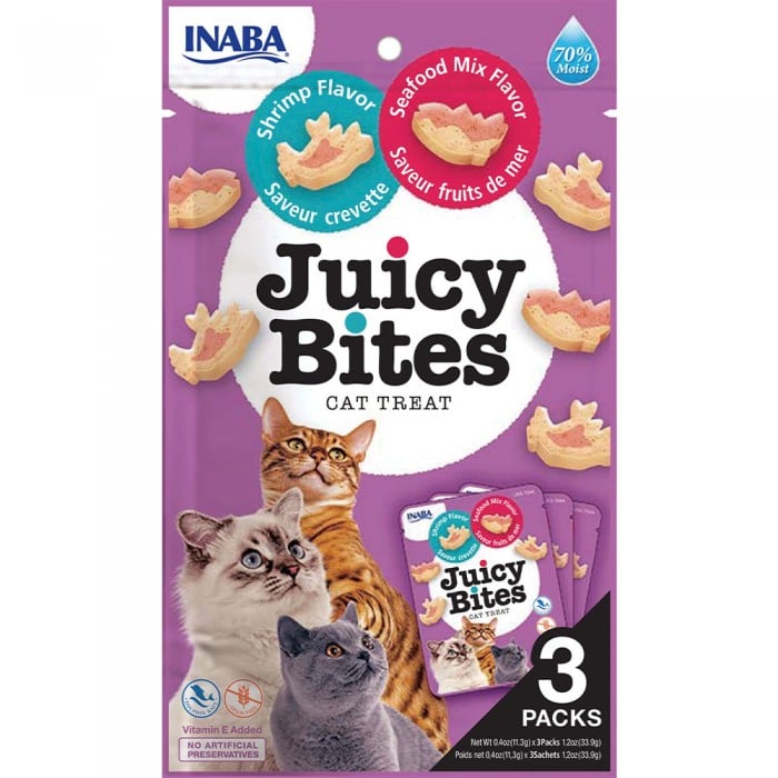 INABA Juicy Bites для кошек со вкусом креветок и морепродуктов 3 шт*11,3 г
