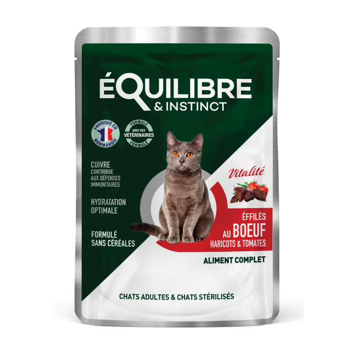 Equilibre & Instinct влажный корм для стерилизованных кошек с говядиной, фасолью и томатами в соусе 85г*12 шт