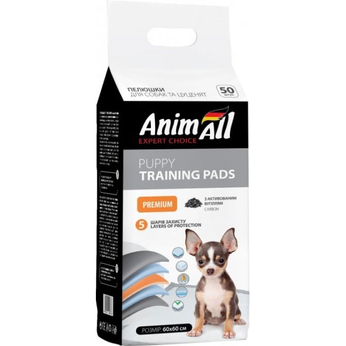 AnimAll Puppy Training Pads пеленки для собак и щенков с активированным углем 60×60 см 50 шт
