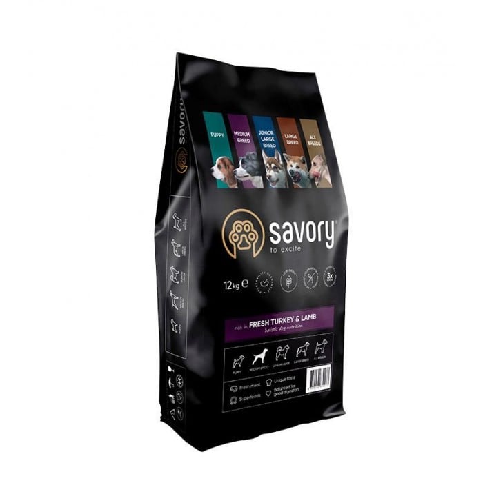 Savory Medium Breed rich in Fresh Turkey and Lamb для собак середніх порід 12 kg