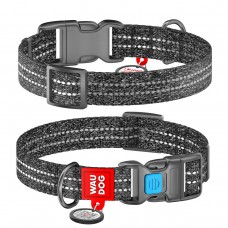 Collar WAUDOG Re-cotton светоотражающий ошейник с QR паспортом для собак (серый) S