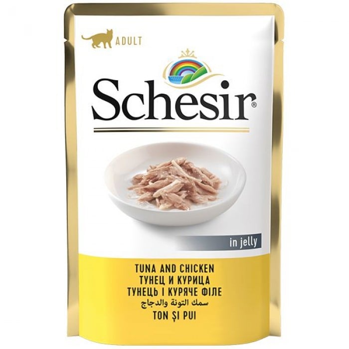 Schesir Tuna and Chicken вологий корм для дорослих котів з тунцем та курячим філе в желе 85 г