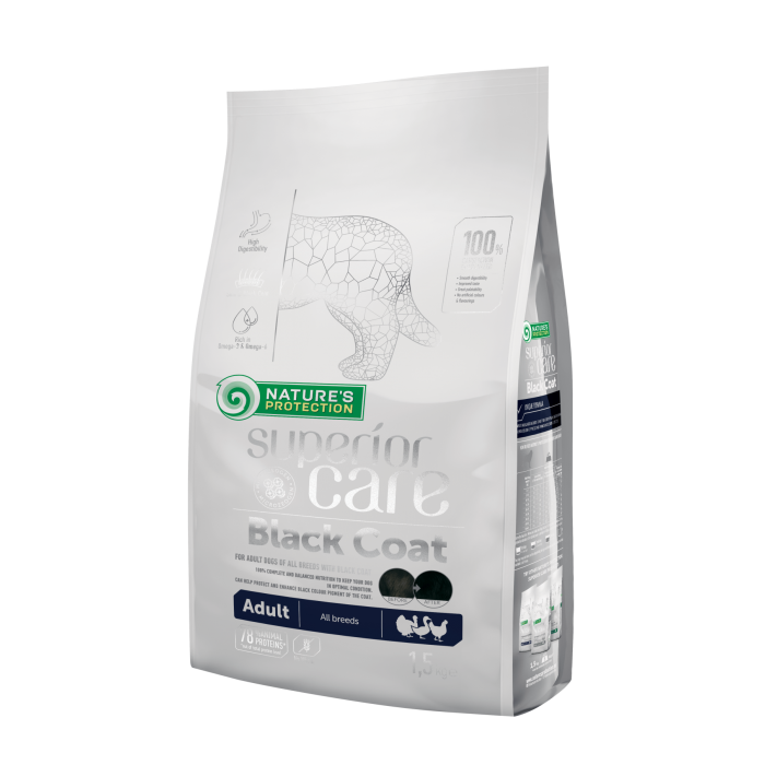 Nature's Protection Superior Care Black Coat Adult All Breeds сухой корм для собак с черным окрасом 1,5 кг