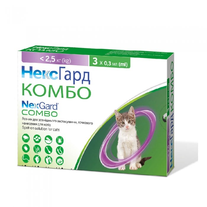 NexGard Combo капли противопаразитарные для котов до 2,5 кг (цена за 1 аппликатор)