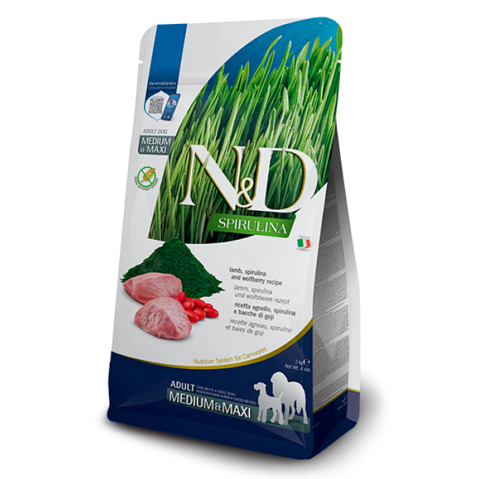 Farmina N&D Spirulina Dog Adult Medium & Maxi Lamb & Wolfberry для собак средних и крупных пород с ягненком, спирулиной и ягодами годжи 2 кг