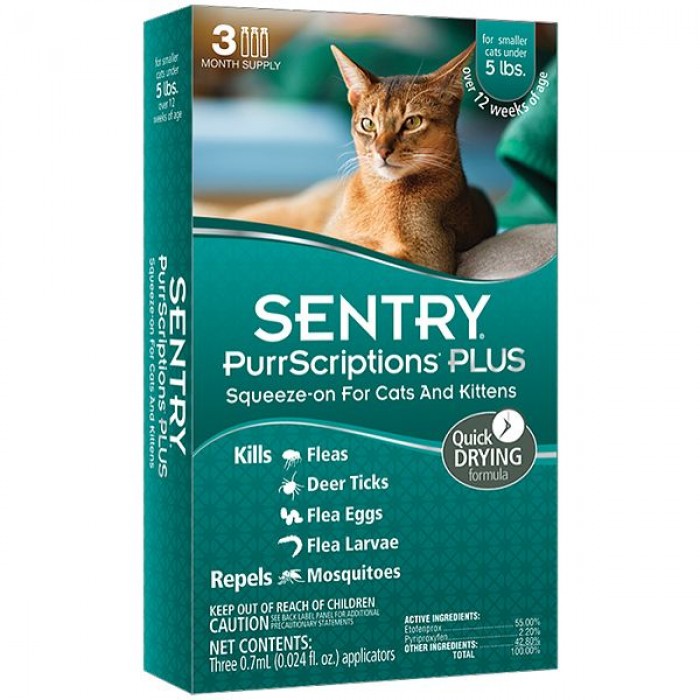 Sentry PurrScriptions Plus капли от блох, клещей и комаров для котов и котят (0,7 мл)