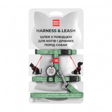 Collar WAUDOG Re-cotton шлея с поводком для котов и малых собак с QR-паспортом (зеленая) XS