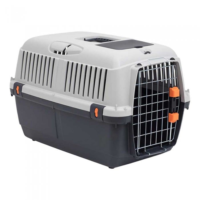 Bergamo Iata Bracco Travel 3 переноска с металлической дверцей и поилкой для собак до 24 кг (серо-черная)