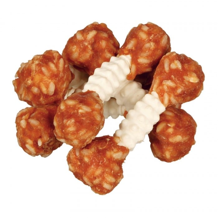 Trixie Denta Fun лакомство для собак гантель жевательная с курицей и рисом сыромятная кожа 6шт 100гр