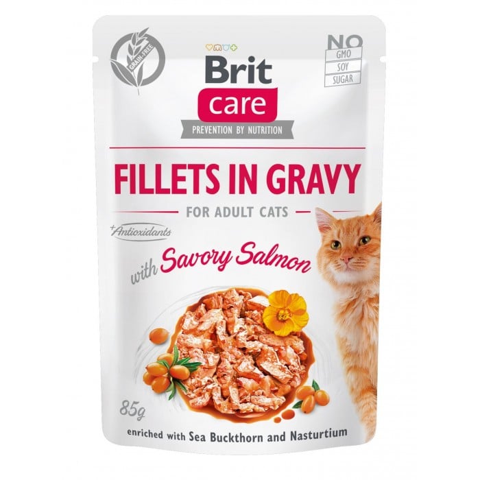 Brit Care Cat pouch филе с  с лососем для кошек в соусе 85g