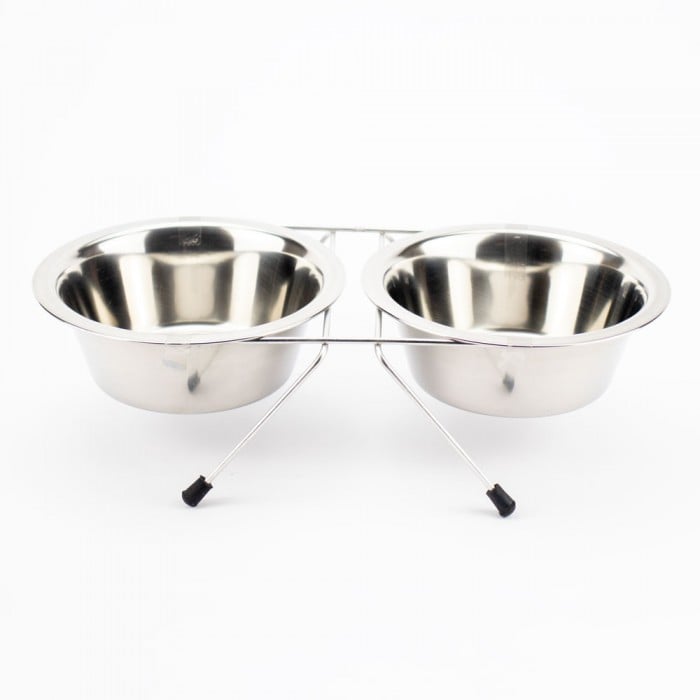 AGILITY двойная металлическая миска на подставке из нержавеющей стали для собак 2x750 мл