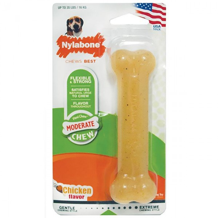 Nylabone Flexi Chew Wolf игрушка кость для собак средних пород с ароматом курицы 13,9см