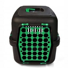 AGILITY Plast пластиковая переноска для кошек и собак до 12 кг (черно-зеленая) 39х55х36,5 см