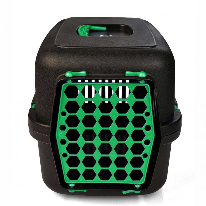 AGILITY Plast пластиковая переноска для кошек и собак до 12 кг (черно-зеленая) 39х55х36,5 см