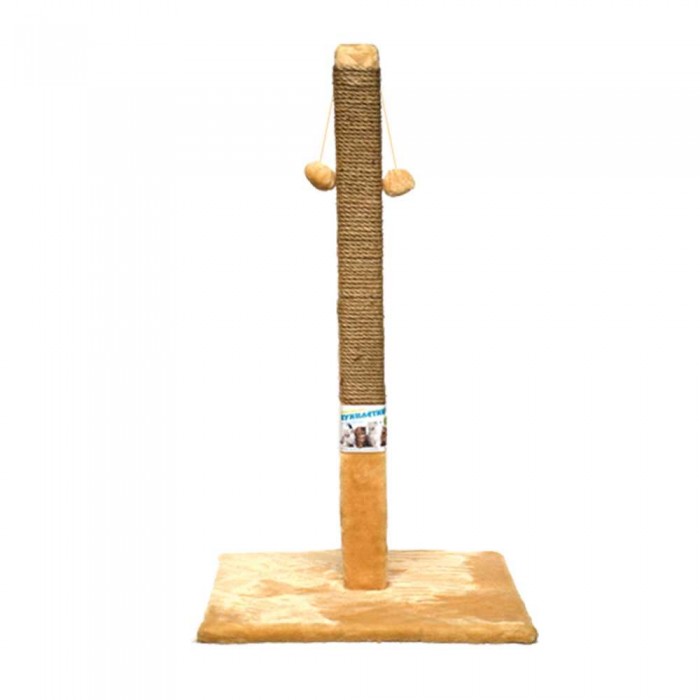 Пухнастики когтеточка для котов большой столбик на подставке (джут) бежевая 77×45 см