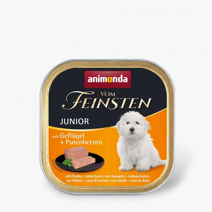 Animonda Vom Feinsten Junior with Poultry + Turkey hearts влажный корм с птицей и индюшачьими сердцами для щенков 150 г