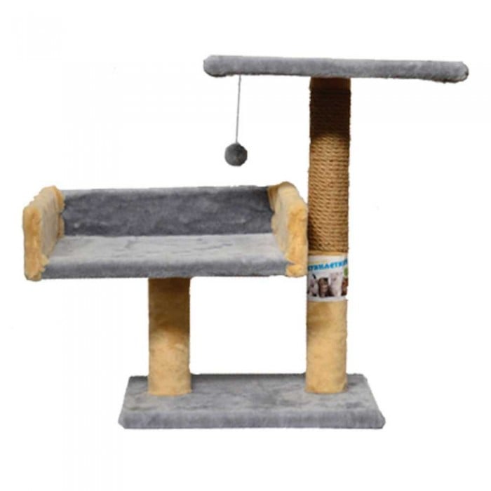 Пухнастики когтеточка для котов с диваном и полкой (джут) серая с бежевым 30×38×50 см