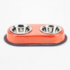 AGILITY подвійна металева миска на підставці для котів та собак (червона) 2x180 мл