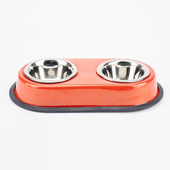 AGILITY подвійна металева миска на підставці для котів та собак (червона) 2x180 мл