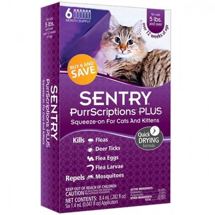 Sentry PurrScriptions Plus капли от блох, клещей и комаров для котов (1,4 мл)