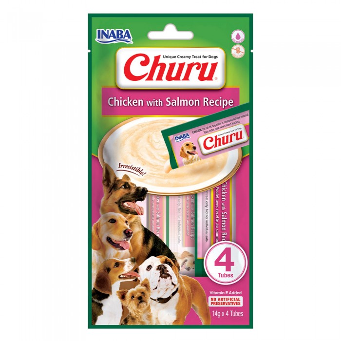 INABA Churu лакомство для собак сливочный мусс с курицей и лососем 14 г (4шт/уп)