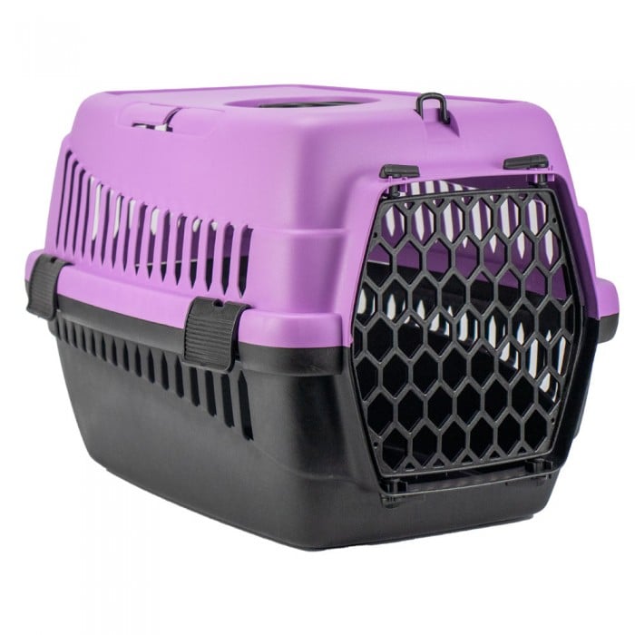 AGILITY Plast пластиковая переноска для кошек и собак до 12 кг (черно-лавандовая) 35х49х32,5 см