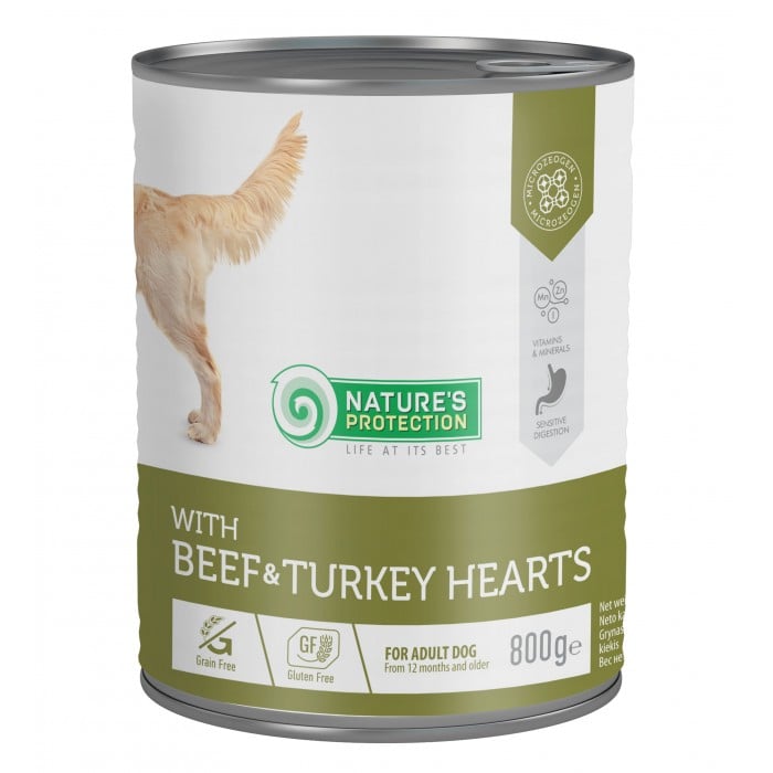 Nature's Protection with Beef & Turkey Hearts влажный корм для собак с говядиной и сердцем индейки 800 г*6шт.