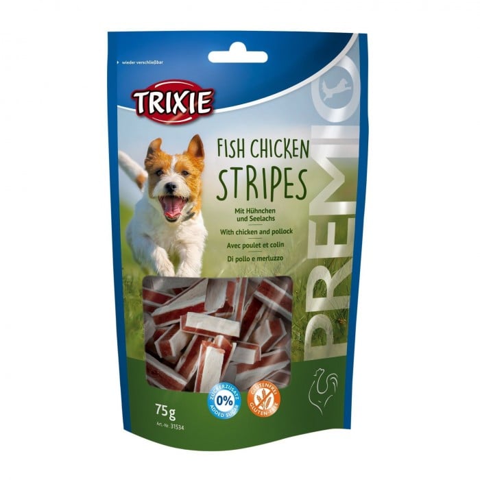 Trixie PREMIO Chicken and Pollock Stripes лакомство для собак палочки с курицей и лососем 75гр