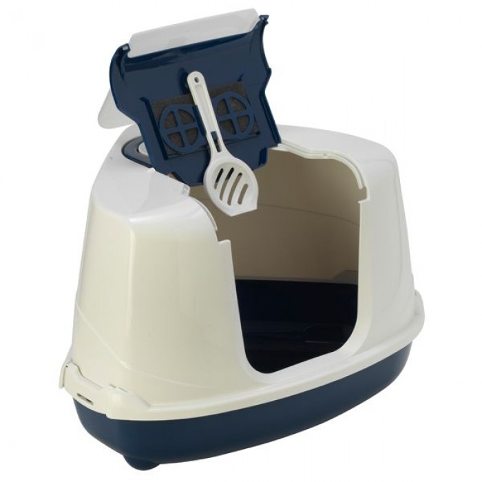 Moderna закрытый угловой туалет для кошек (черничный/белый) 56х45х39 см