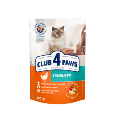 Club 4 Paws Premium Sterilised влажный корм для кошек с курицей в желе 80г*24шт