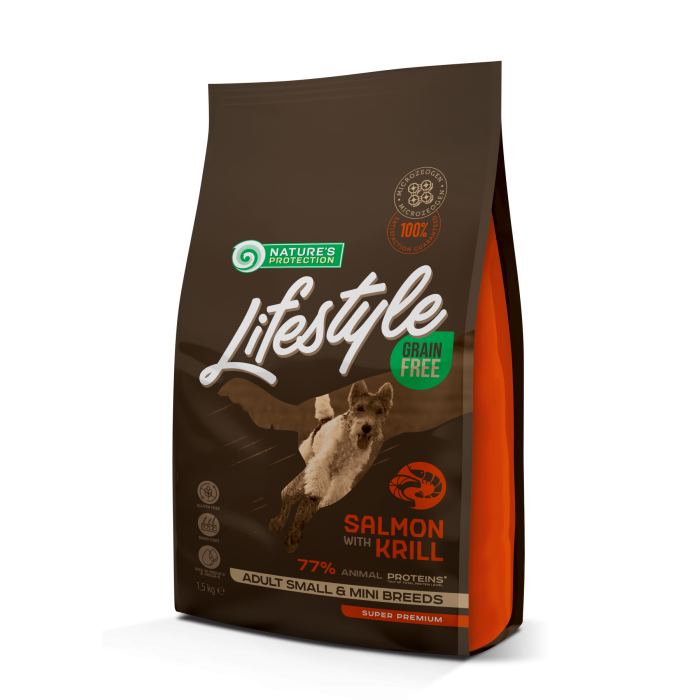 Nature's Protection Lifestyle Grain Free Salmon with krill Adult Small and Mini Breeds с лососем 1,5 кг