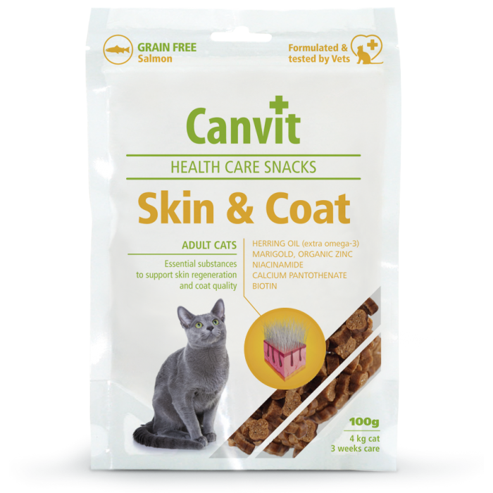Canvit Skin and Coat полувлажное лакомство с лососем для кожи и шерсти кошек 100 г