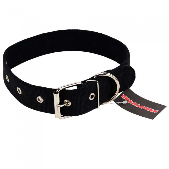 Пухнастики брезентовый ошейник для собак 35 мм, 60 см (черный) XL