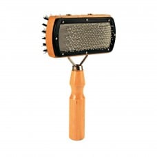 Trixie пуходерка двухсторонняя для ухода за шерстью и подшерстком кошек и собак разных пород с деревянной ручкой 10х18см