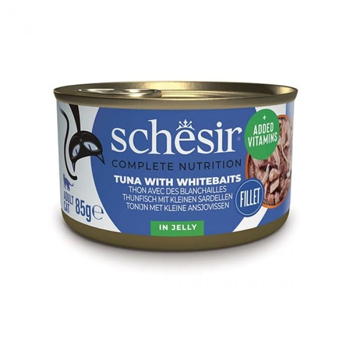 Schesir Tuna Whitebaits вологий корм для дорослих котів з тунцем та анчоусами в желе 85 г
