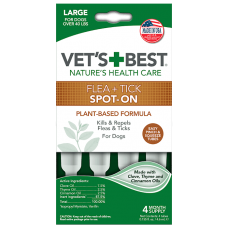 VET`S BEST Flea&Tick Drops Large капли от блох и клещей для собак от 18 кг (4,6 мл х 4)