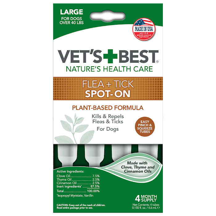 VET`S BEST Flea&Tick Drops Large капли от блох и клещей для собак от 18 кг (4,6 мл х 4)