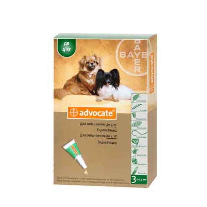 Bayer Advocate до 4 кг. (Адвокат) краплі п\п для собак 0.4мл.